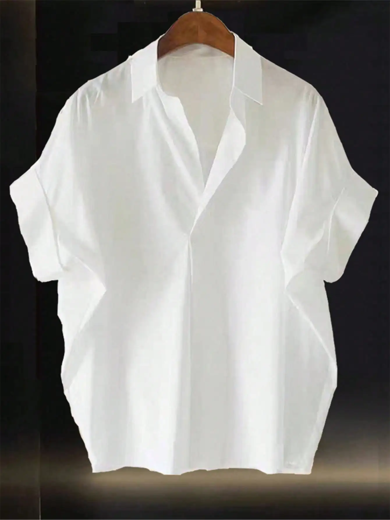 

Women's Loose Fit French Style Batwing Sleeve Turn-Down Collar Blouse, White Casual Top