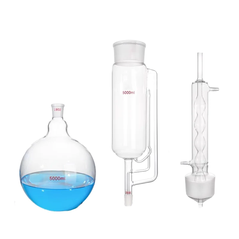 ガラス厚壁ソックスレット抽出器,コンデンサー付き脂肪抽出器,60-5000ml