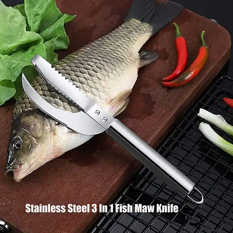 Stainless Steel 3 In 1 Fish Scale Knife Cut/Scrape/Dig Maw Knife Scale Scraper Sawtooth Peelers Scraping Boning Filleting