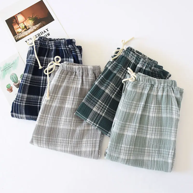 2024 New Style Trending Cotton Plaid Trousers Home Furnishing Cotton Panties Pajamas Cotton Men Sleeping Down Home Wear R111