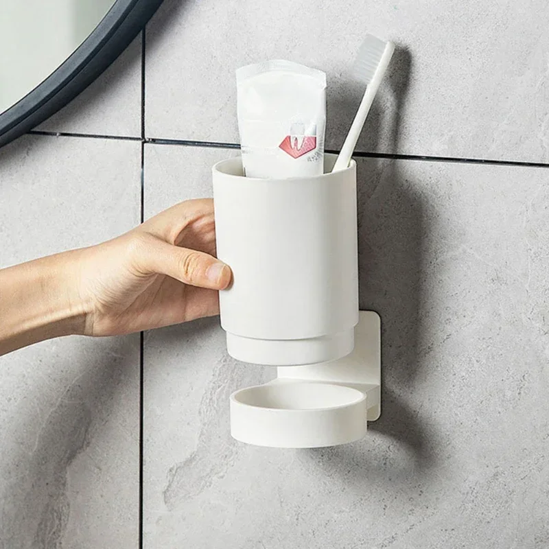 Simple Wall Mounted Toothbrush Holder Toothpaste Mouth Cup Holder Drill-FreeBathroom Storage Shelf Portable Rack