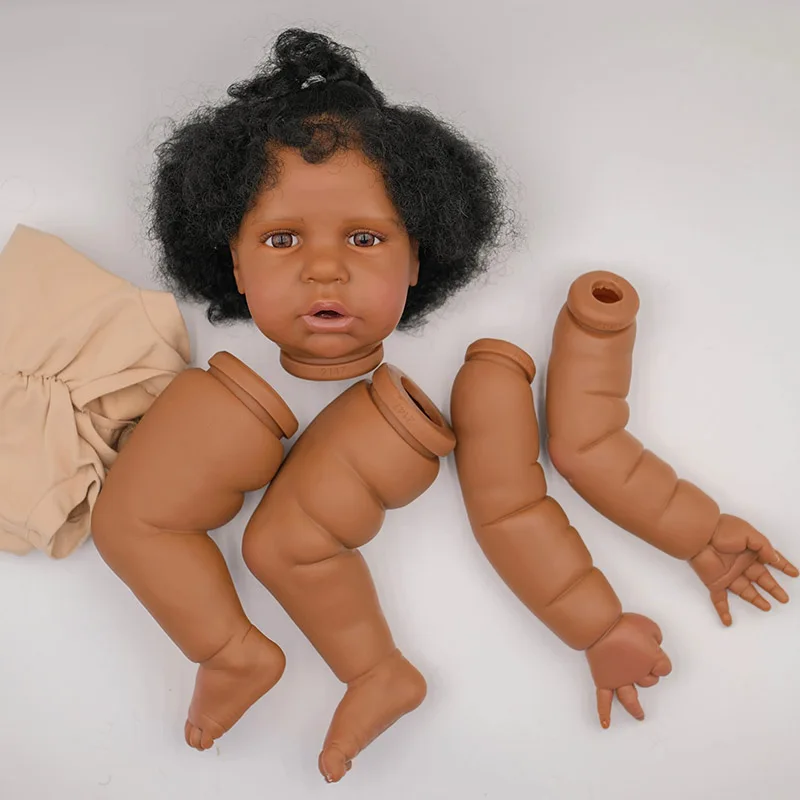 24inch 60cm Magrot Dark Brown Skin Reborn Baby Doll Size Already Painted Lifelike Soft Touch Flexible finished Doll Parts