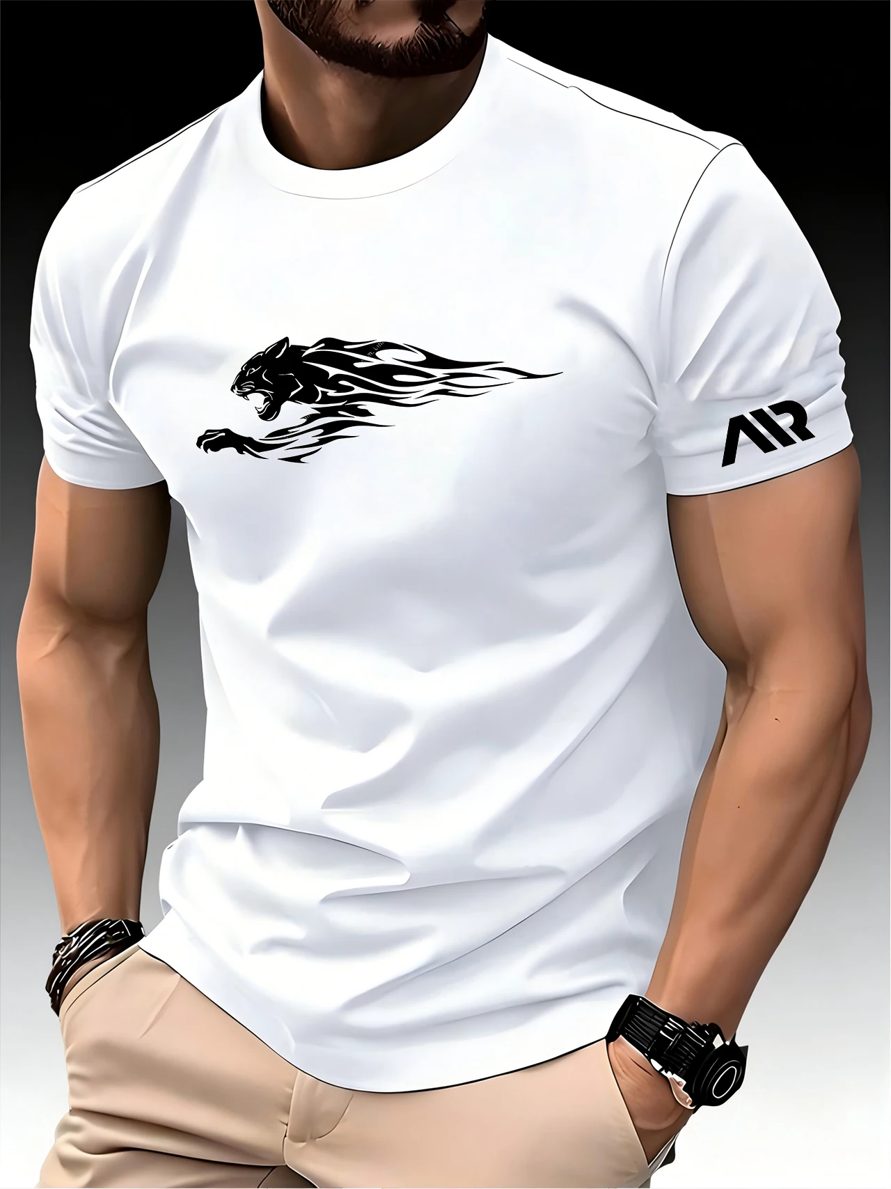 2026 Sommer Flame Panther Buchstaben-Print T-Shirt für Herren, 100% Baumwolle, Rot-Weiß, Kurzarm, Lässige Streetwear Grafik-T-Shirts