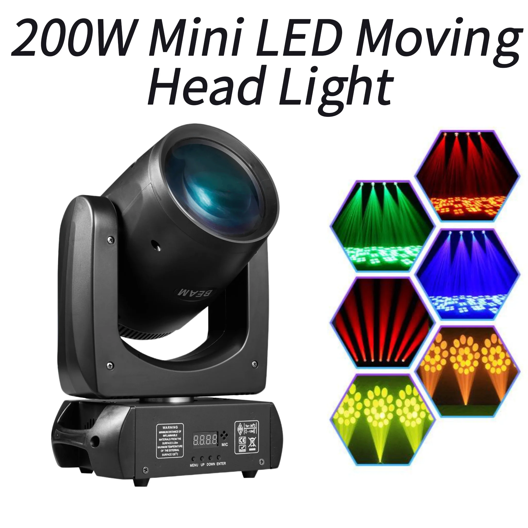 Mini projecteur LED 200W à tête mobile, faisceau/spot 2-en-1, prisme rotatif à 24 facettes, 11 roues de couleurs, 14 roues de gobos, compatible DMX, effet wash pour discothèque, DJ, bar