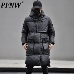 PFNW Men's Winter Thick Long Hooded Down Cotton Jacket Loose Design Darkwear Warm Jacket Black Zipper Cotton-padded Coat 12C1409