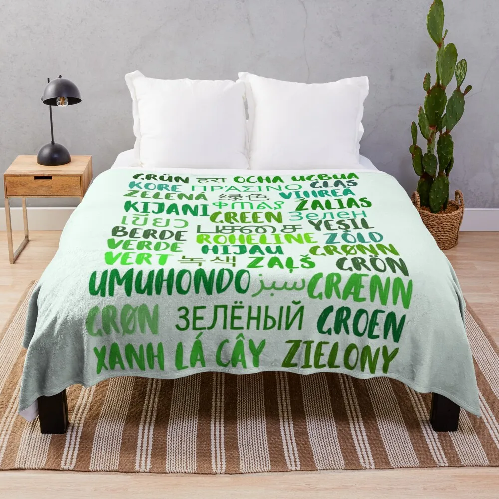 

Green in Many Languages Throw Blanket Hairys wednesday Baby Blankets