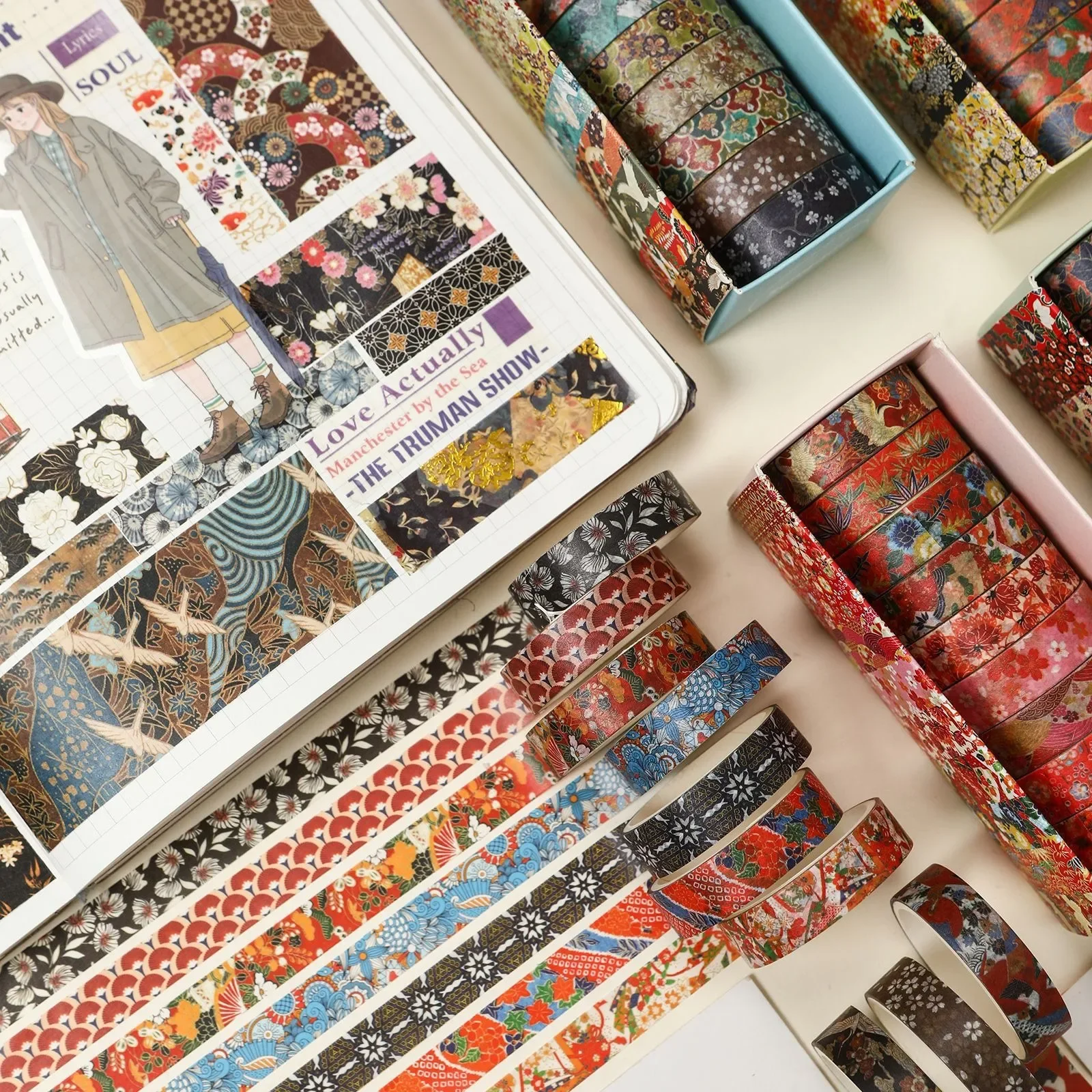 10 قطعة لفة واحدة Kawaii Ukiyoe الشمع اشي الشريط مجموعة القرطاسية الكورية DIY بها بنفسك كتيب المواد مكتب الثقافة واللوازم التعليمية