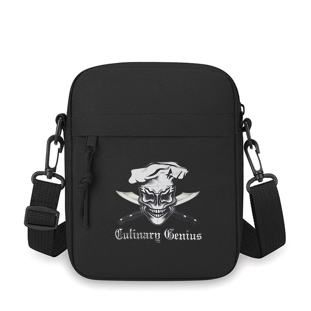 

Skull chef knives,white hat,sharp smile Men Crossbody Bag Single Shoulder Women Cartoon Anime Film Printing Design Unisex