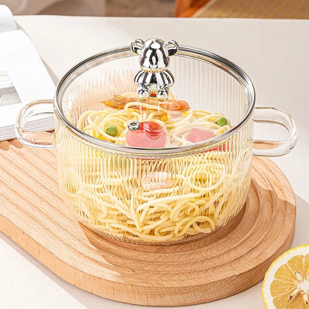 Glas-Topf, transparenter Kochtopf mit Deckel, 1,5 l, hitzebeständiger Suppentopf aus Glas, Doppelgriffe, Glas-Topf, Küchen- und Kochutensilien