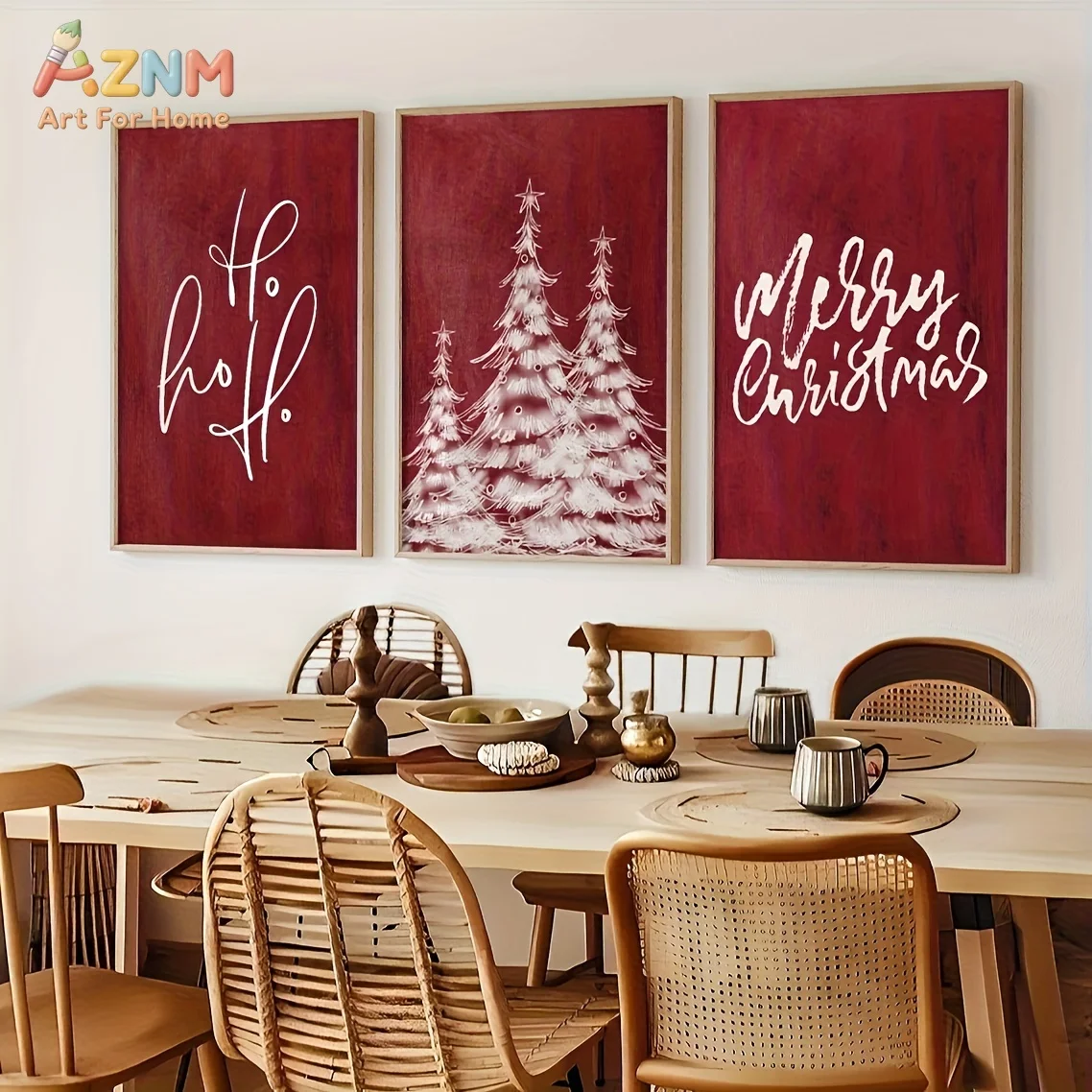1pc/3pcs Red Holiday Featuring a Pine Tree And The Phrase 'Merry Christmas' on Canvas, Perfect for Decorating Your Living Room