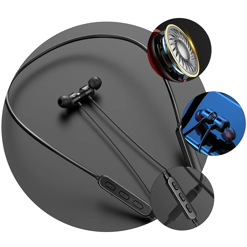 

1pc Wireless 5.1 Sweat Resistant Sports Earbuds Noise Cancellation In-Ear Headphones Neck Hanging Design 10H Standby For