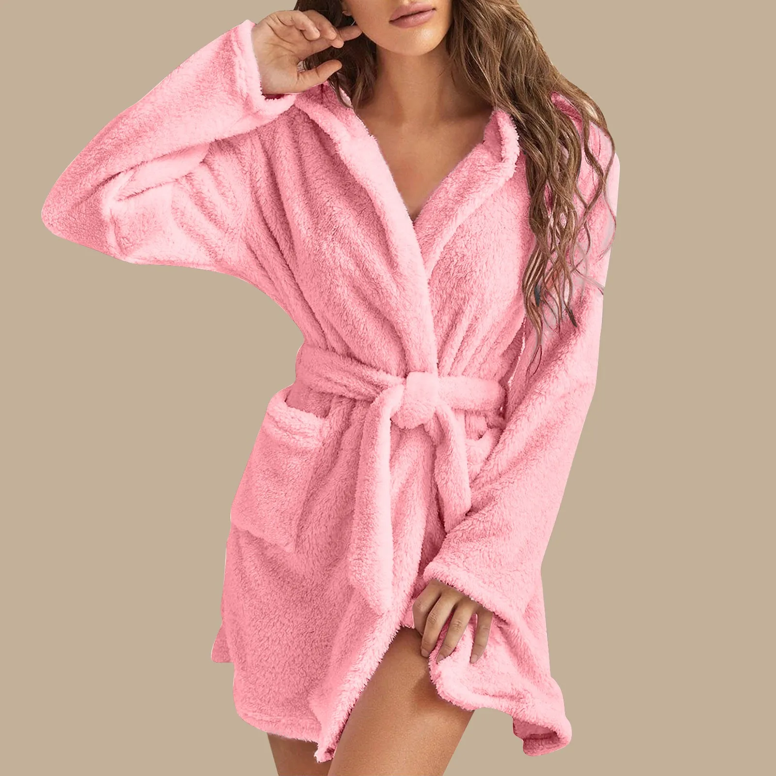 Peignoir épais en peluche Smile pour femme, robe kimono chaude, vêtements de nuit au glouton, peignoirs, serviettes, vêtements de nuit, hiver