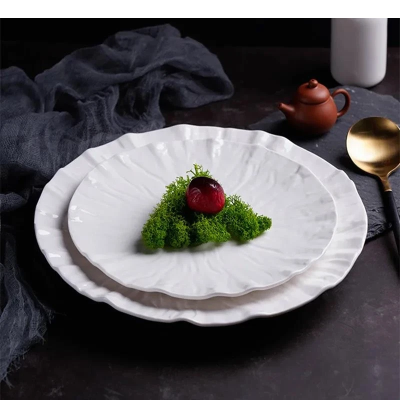

Ceramic Steak Plate Nordic Style Home Kitchen Round White Dessert Fruit Western Restaurant Decoration Tableware