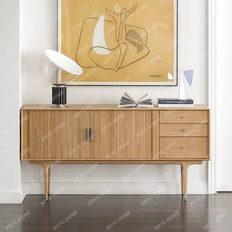 

Modern Minimalist Retro Mid-Ancient Industrial Style Organ Shutter Door Solid Wood Side Cabinet/Natural Color furniture