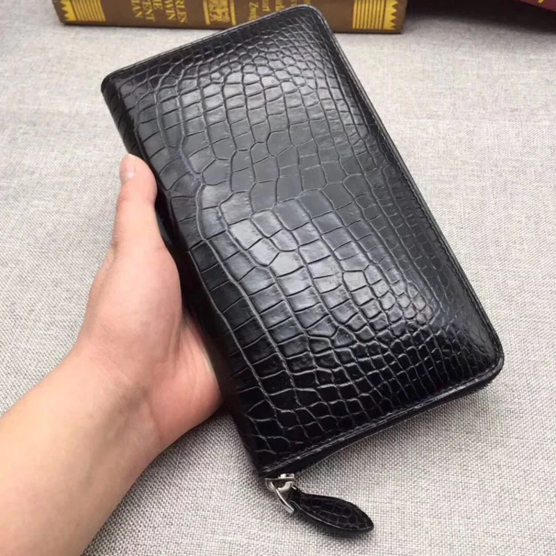 

New Men's Wallet Leisure Business True Crocodile Belly Zipper Handbag Fashion Trendy Bag Coin Purses Holders кошелек мужской