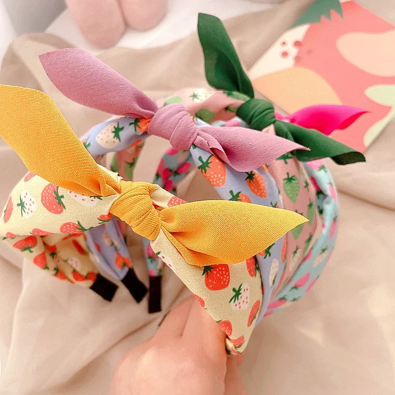 Fruit Print Hairband for Women Strawberry Knot Bow Headband Korean Sweet Fabric Hoop Hair Band Girls Hair Accessories jewelry