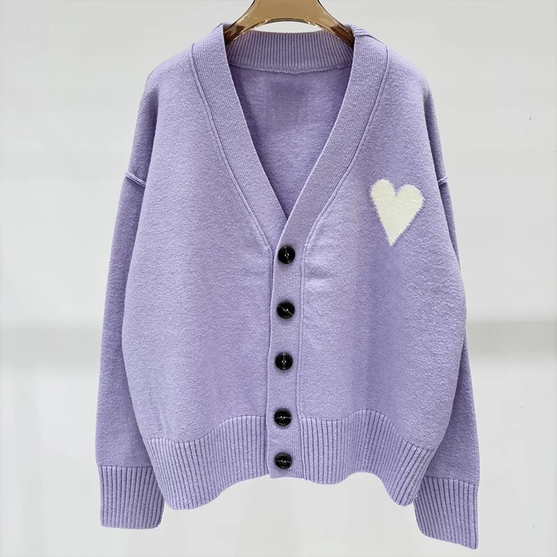 

Высококачественный вязаный женский кардиган в форме сердца с буквенным принтом и свитер с v-образным вырезом, одежда в ленивом стиле 25100497