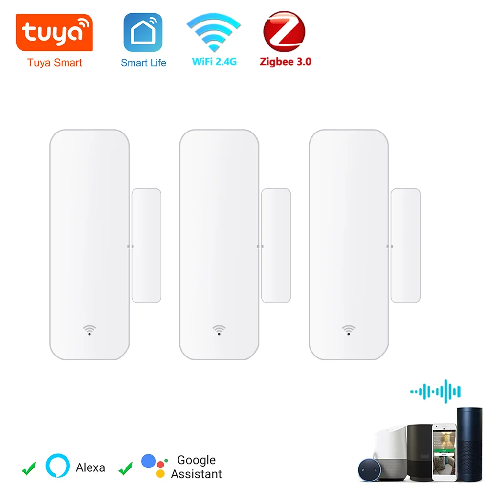 Tuya WiFi Zigbee Czujnik drzwi Czujnik kontaktowy Otwarty zamknięty Detektor Inteligentny alarm domowy Ochrona bezpieczeństwa Praca z Aleax Smart Life