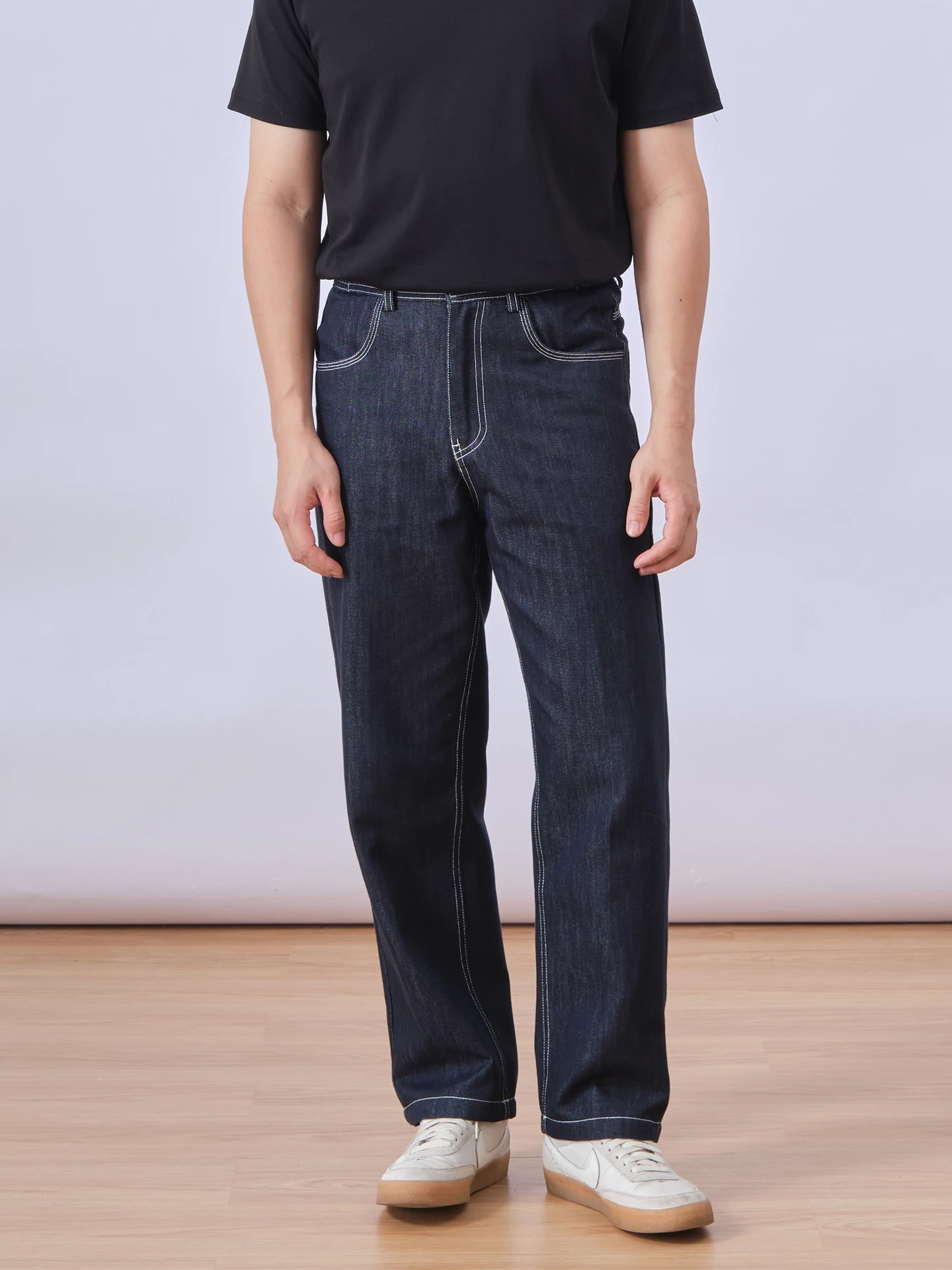 Calças Jeans Casuais Unissex de Cintura Média com Corte Reto em Tecido de Algodão Misto, Ajuste Confortável e Cores que Não D...