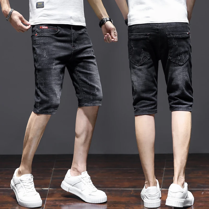 

Облегающие мужские джинсовые рта, летние тонкие модные брендовые повседневные эластичные джинсы длиной пять четвертей, молодежная модная верхняя одежда