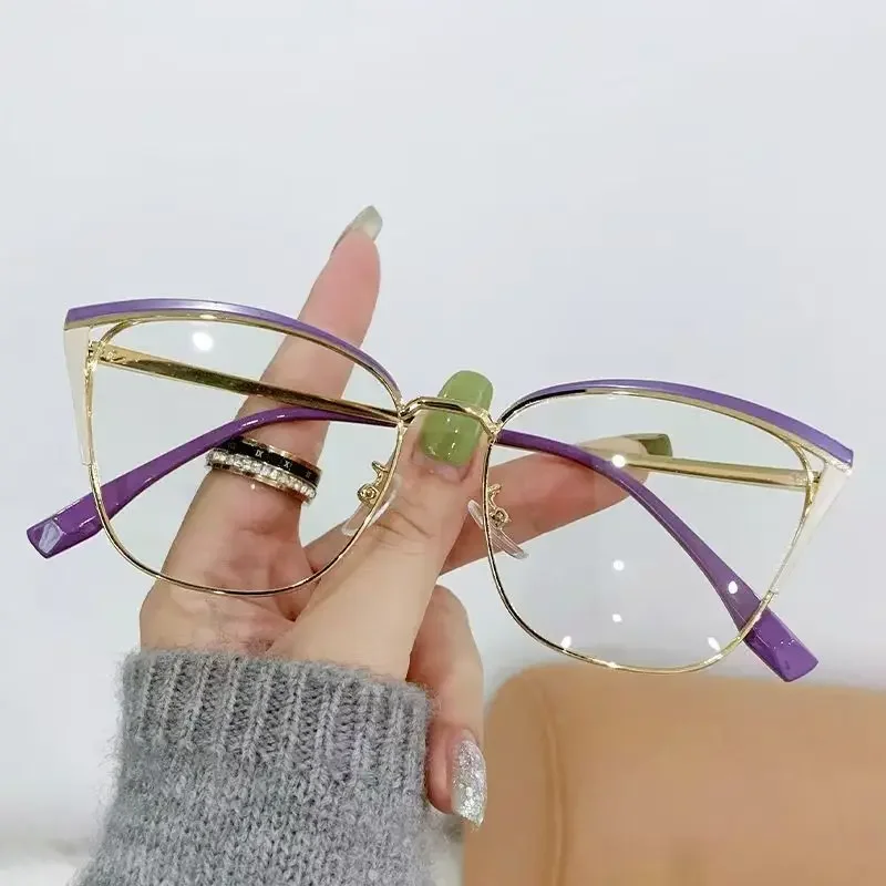 Fashion Cat-eye Frames Women's Fashion Multi-color Splicing Metal Frames European And American Color-changing Anti-blue Glasses