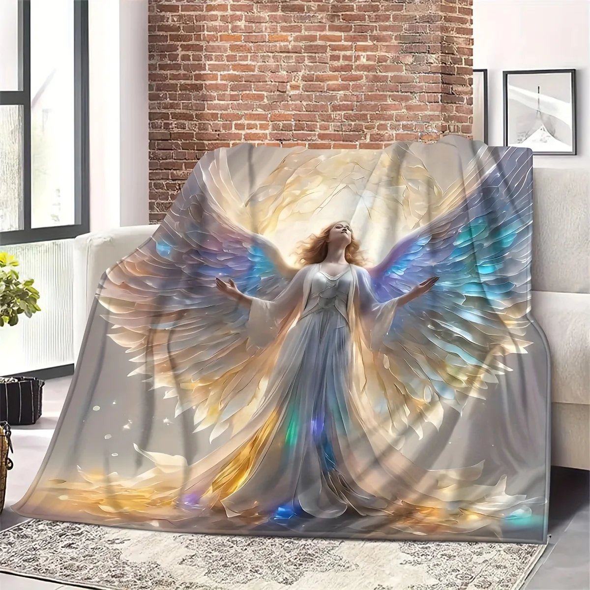 [Cozy Angel Flannel Blanket] Soft Flannel Angel Print Blanket Lightweight Cozy, All-Season Comfort for Bed, Sofa, Camping Travel