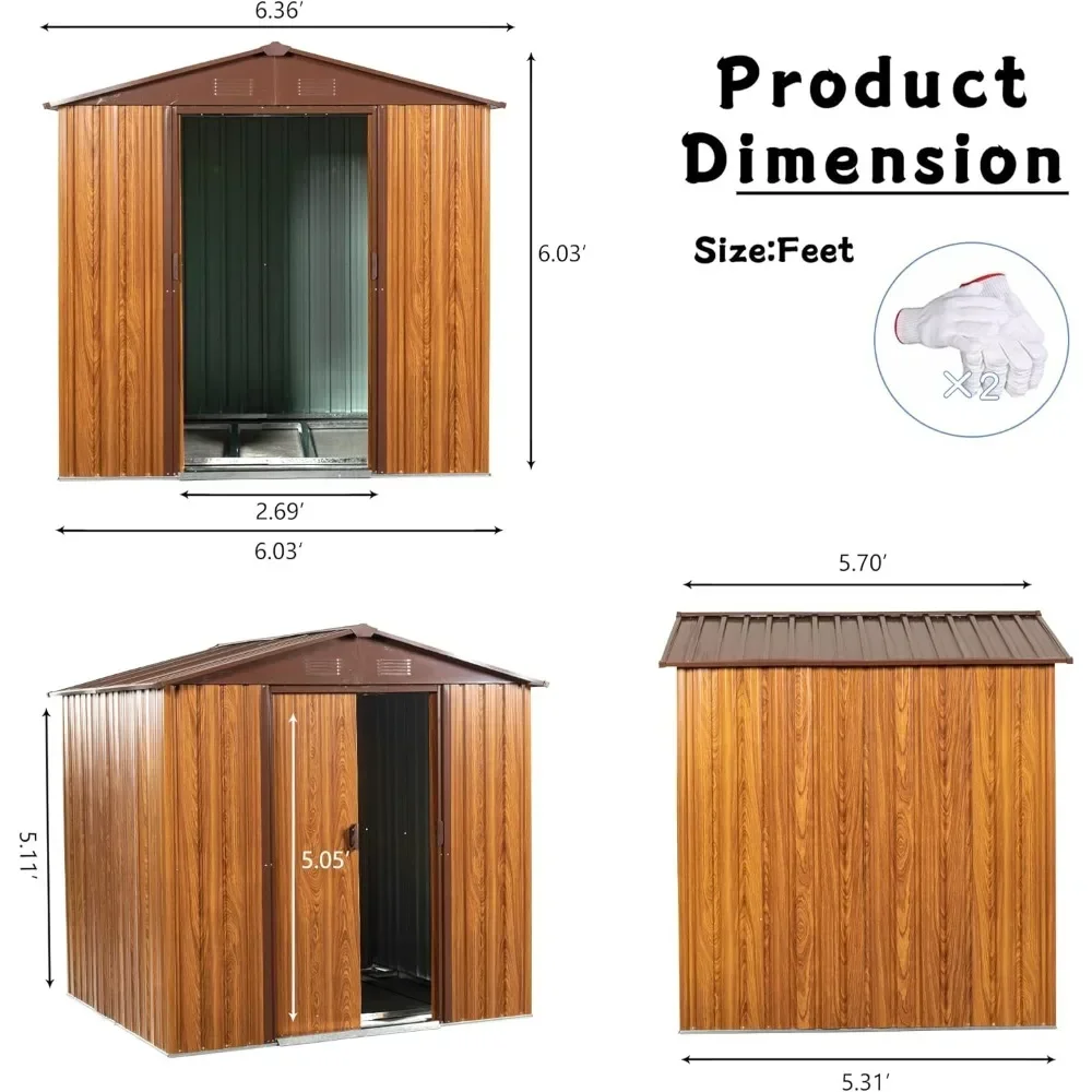 6x6 FT Outdoor Storage Shed with Floor Base & Sliding Door Lockable & Pent Roof, Large Metal Utility Tool Shed