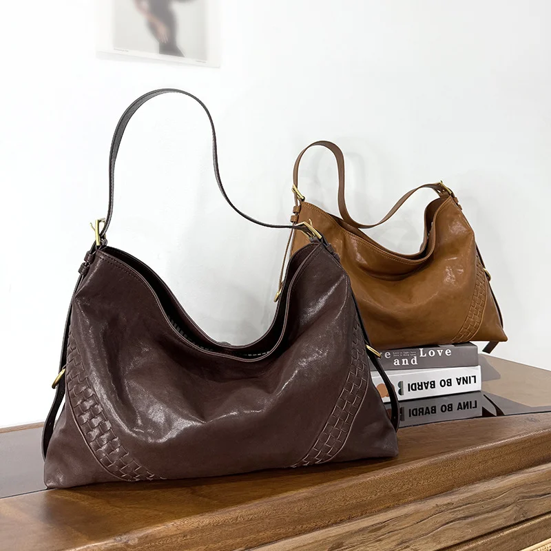 

New Vegetable Tanned Leather Women Shoulder Bag Large Capacity Crossbody Bags High-End Genuine Leather Handbag Commuter Tote Bag