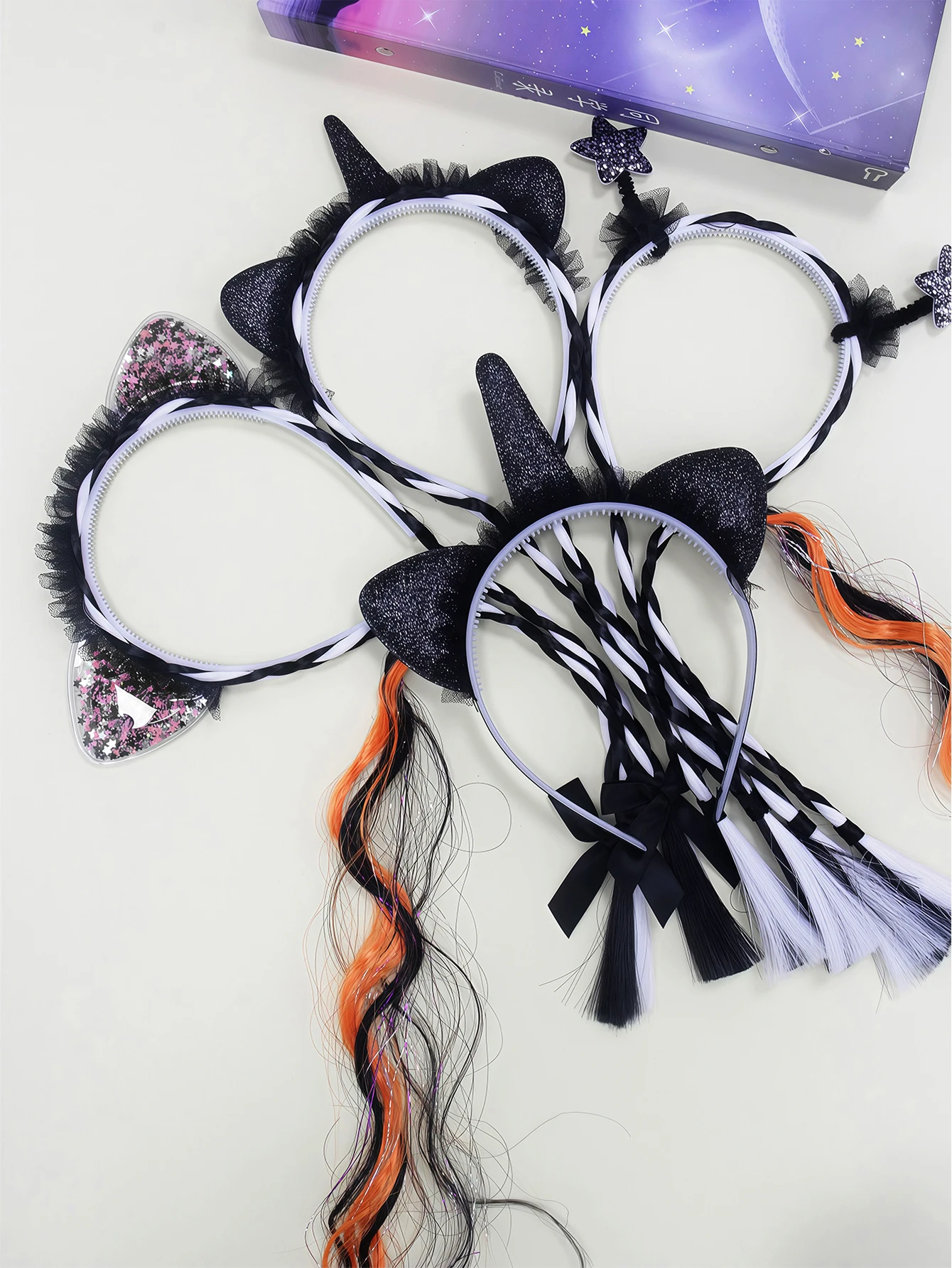 

Цельная черная креативная милая забавная повязка на голову для девочек на Хэллоуин с косами для париков/париками волос — идеально подходит для фестивалей и вечеринок