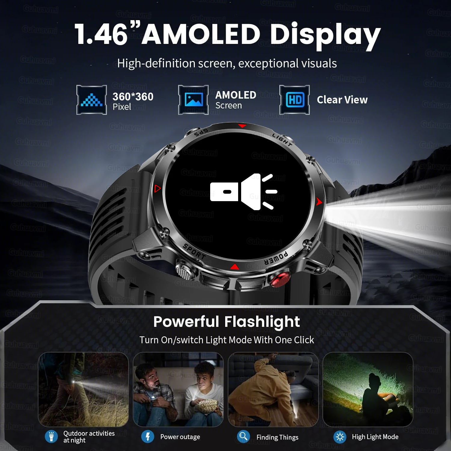 2025 nuevo militar al aire libre inteligente hombres HD 1,46 "AMOLED incorporado GPS brújula altímetro 10ATM impermeable BT llamada relojes inteligentes