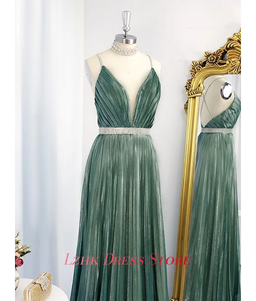 Customized Luxury Satin A-Line Spaghetti Straps Crystal Evening Dress Sexy Sweetheart Sleeveless Floor Length prom dresses
