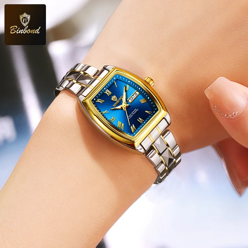 BINBOND Fashion Business Womens Quartz Watch 30M Waterproof Week Date ClockSport Casual B355 Top Brand Luxury  Womens Wristwatch