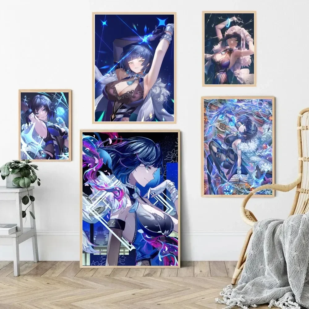 1pc Yelan Genshin Impact Accounts Game Poster Stickers Art Wall Murals Decor Game Room Decor Gifts Kawaii HD Painting Cat