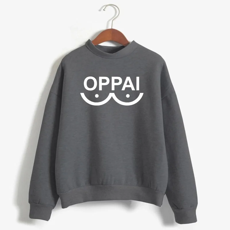 OPPAI Print Woman Sweatshirt Sweet Korean O-neck Knitted Pullovers Thick Autumn Winter Candy Color women One Punch Clothing