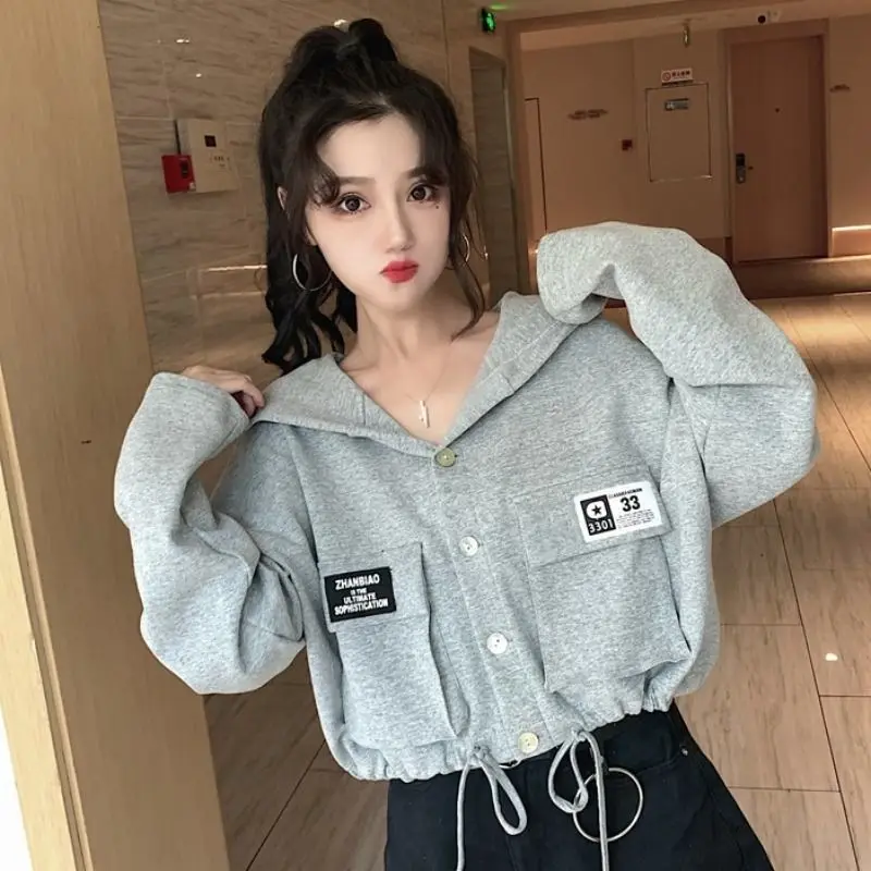 

Femme весна осень повседневная мода пуговицы на шнурке однотонные толстовки женская одежда молодой стиль милый кардиган с длинными рукавами