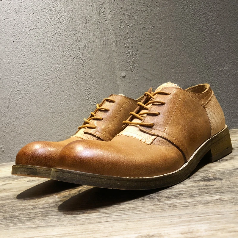 

Handmade Casual Derby Shoes for Men's Italy Retro Cowhide Formal Dress Upturned Toe Leather Shoes Goodyear Groom's Wedding Shoes