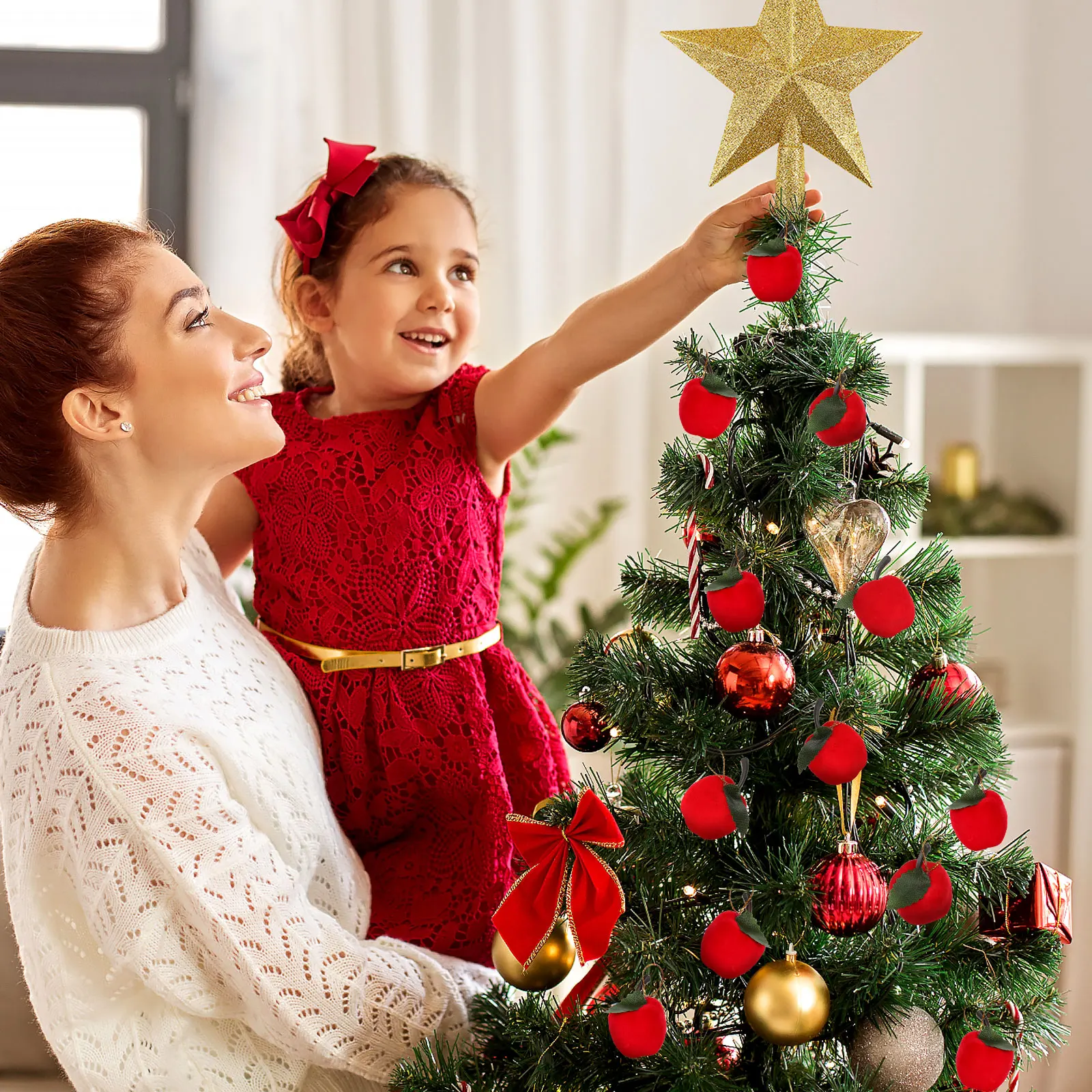 

24pcs Red Apple Hanging Ornaments Festive Christmas Tree Pendant Apples Decorative Mini Hanging Apples For Wall Door Window