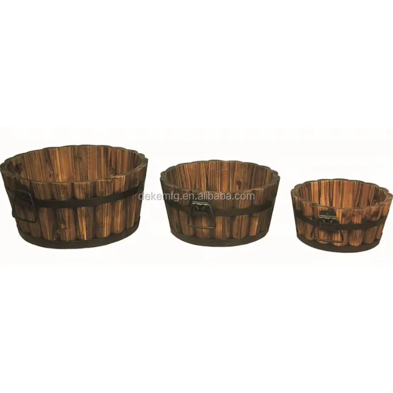 

Garden Cask Set 3 Indoor Outdoor Cask Planter Wooden Planter Cask