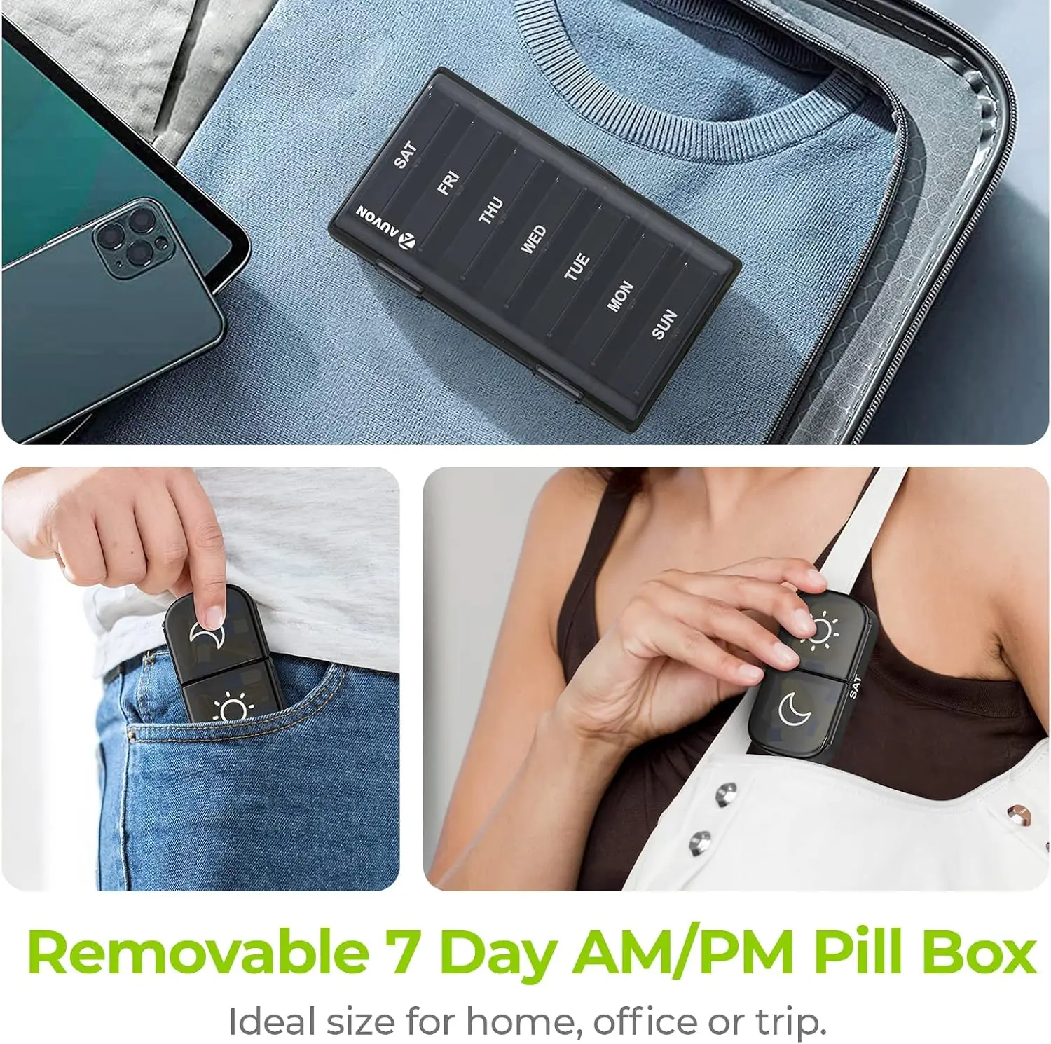 Weekly Pill Organizer 2 Times a Day, 7 Day AM PM Pill Box, Portable Detachable Medicine Container for Vitamins