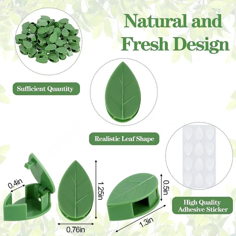 10-90pc Plant Climbing Wall Fixture Clips Acrylic Sticker Green Leaf Self-Adhesive Hook Plant Vine Traction Indoor Outdoor Decor