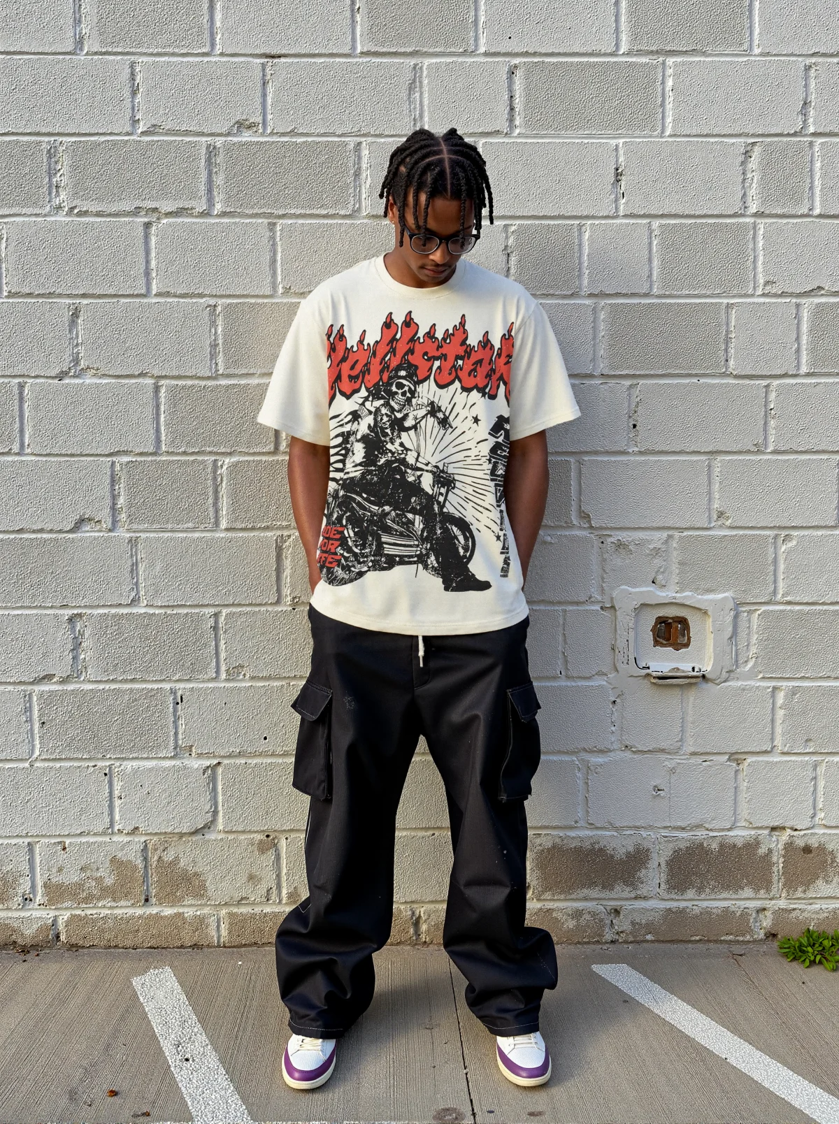 

Casual Retro Hell Star High Street ort Sve T-irt ex Cotton round Ne Print Top Trendy Streetwear for Youth