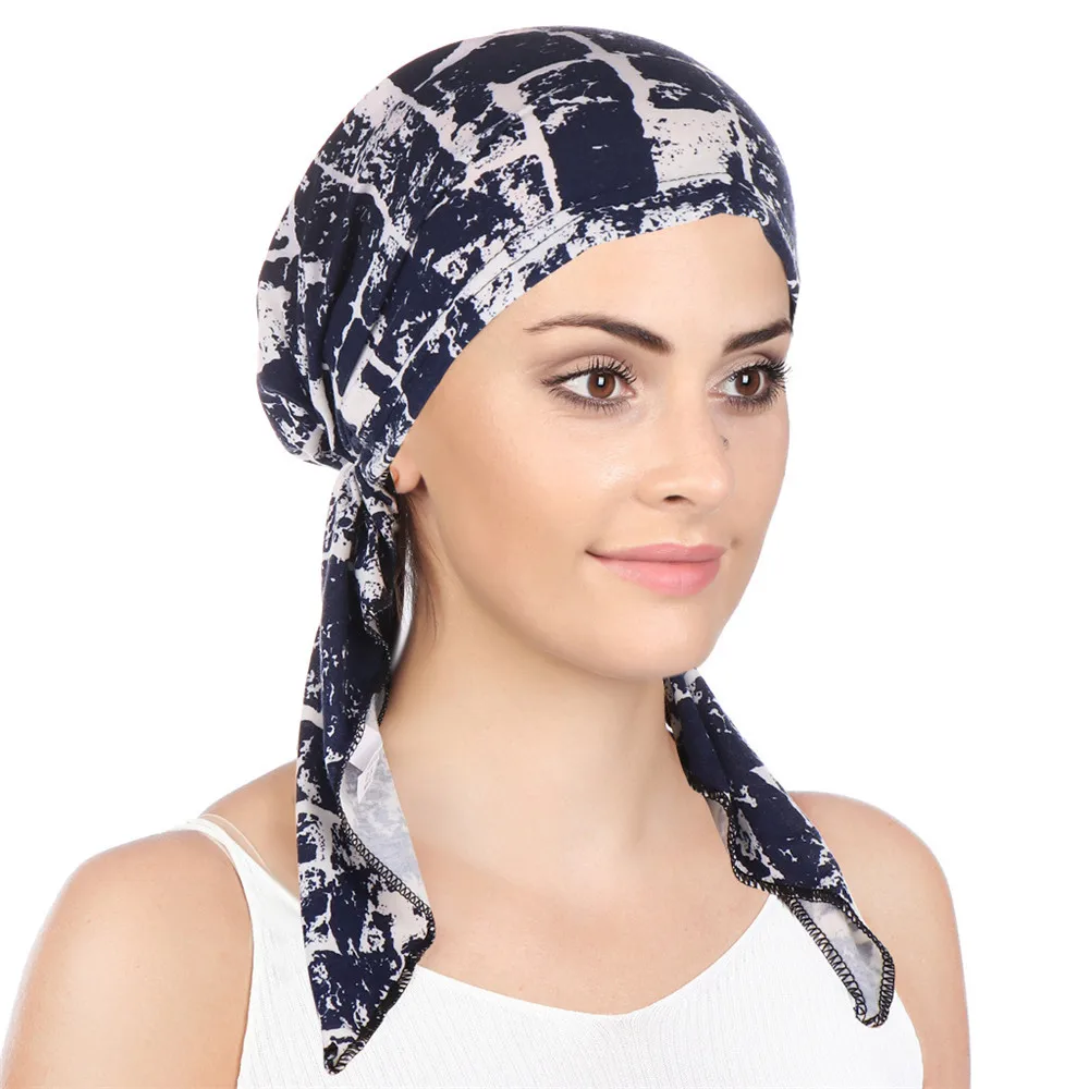 

Muslim Women Strech Pre-Tied Print Hijab Chemo Caps Bandana Inner Hats Bonnet Hair Loss Beanies Cancer Headwrap Turbante Mujer