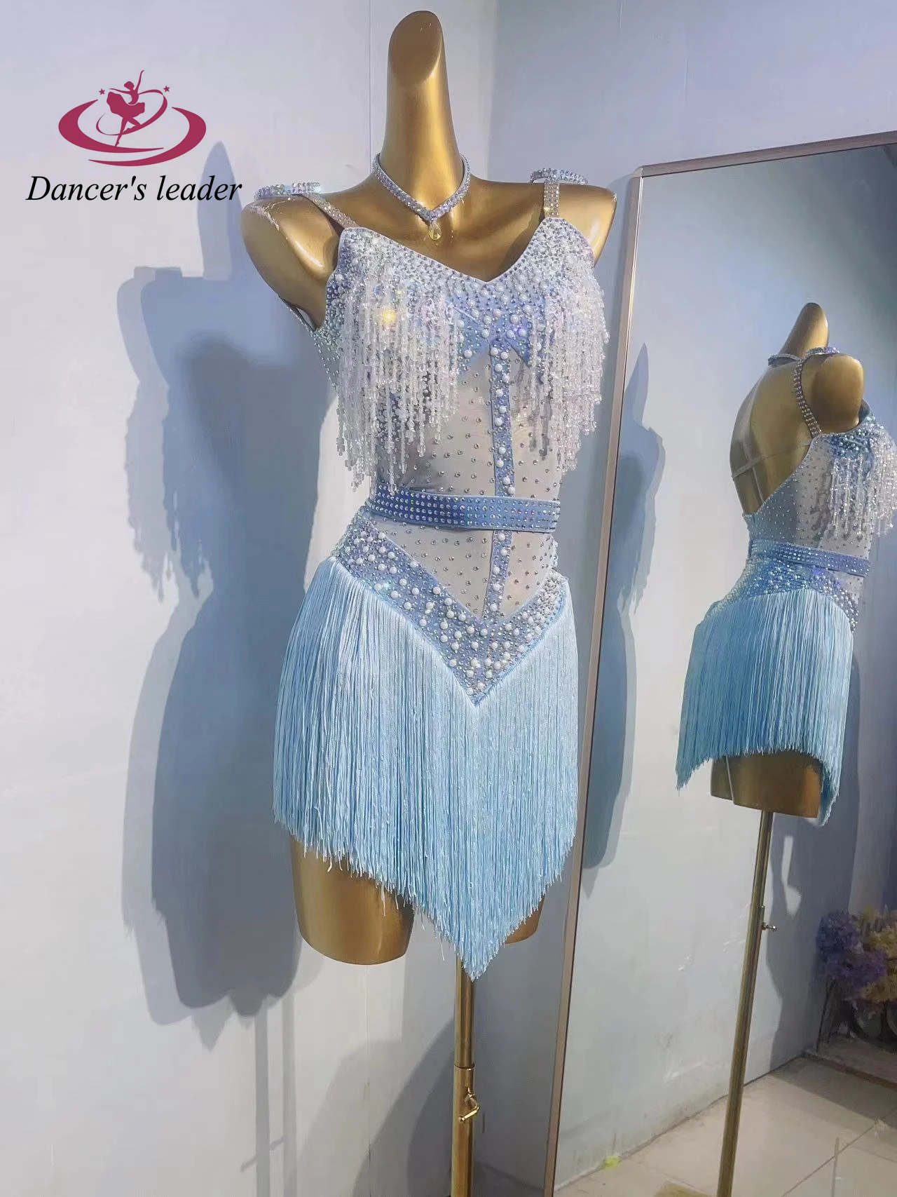 Latin Dance Costume, Rhinestone Women's Clothing, High-end Customized Crystal Tassel Mesh, Suspender, Samba Performance Dress