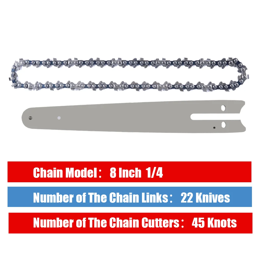 8 Inch Chainsaw Guide Bar And Saw Chain Set 45 Drive Link Electric Saw 1/4\'\'P for Brushless Electric Saw Wood Cutter Spare Chain