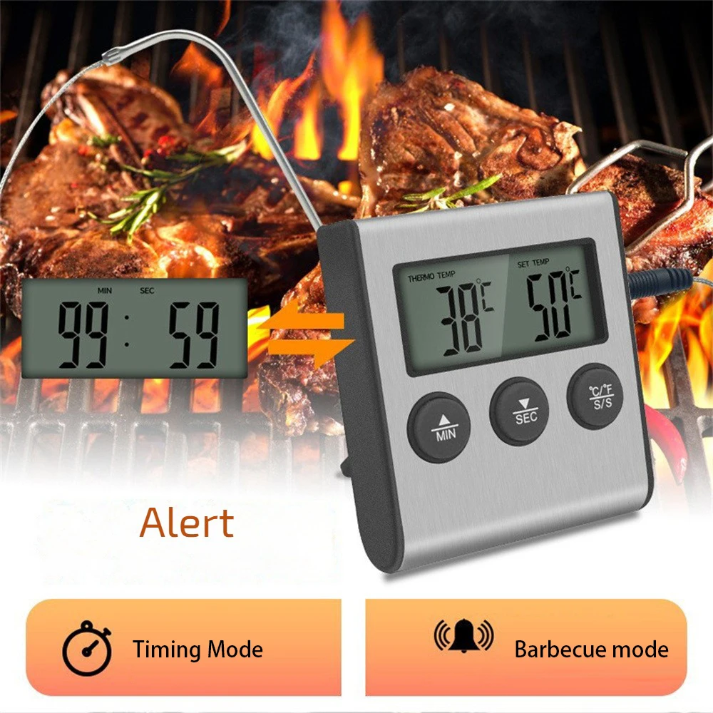 TP700 Mini Kitchen Digital Cooking Thermometer Meat Food Temperature Oven BBQ Grill Timer Function with Stainless Steel Probe