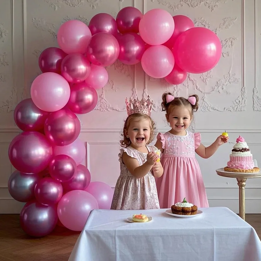 مجموعة 55 قطعة من بالونات اللاتكس الوردية المعدنية باللون الوردي الساخن 12 بوصة للفتيات والنساء لحفلات أعياد الميلاد وحفلات الزفاف Sh