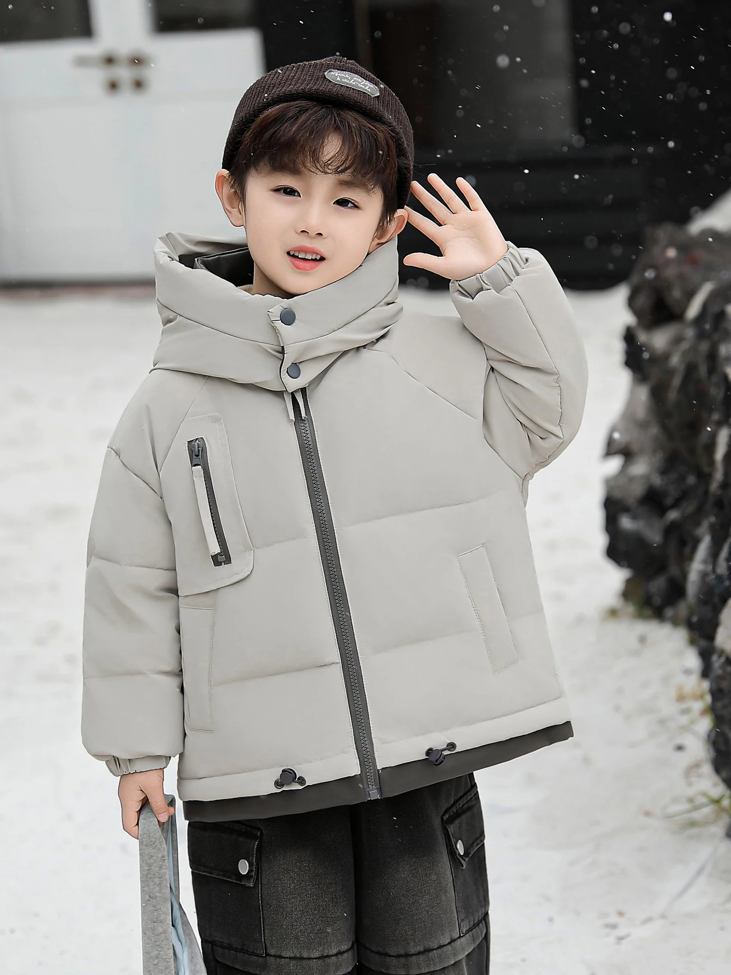

Boys' down Jaet Thiened Winter Coat White Du Feather Casual Sle Zipper Closure Warmth Comfortable Fit for Kids