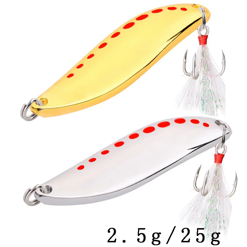 

1pcs Metal Vib Leech Spinners Spoon Lures 2.5g-25g Artificial Bait With Feather Hook Night Fishing Tackle for Bass Pike Perch