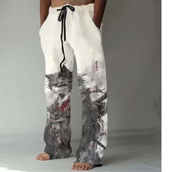 Men and women's trousers loose casual European and American style drawing rope 3D printed high waist wide leg pants