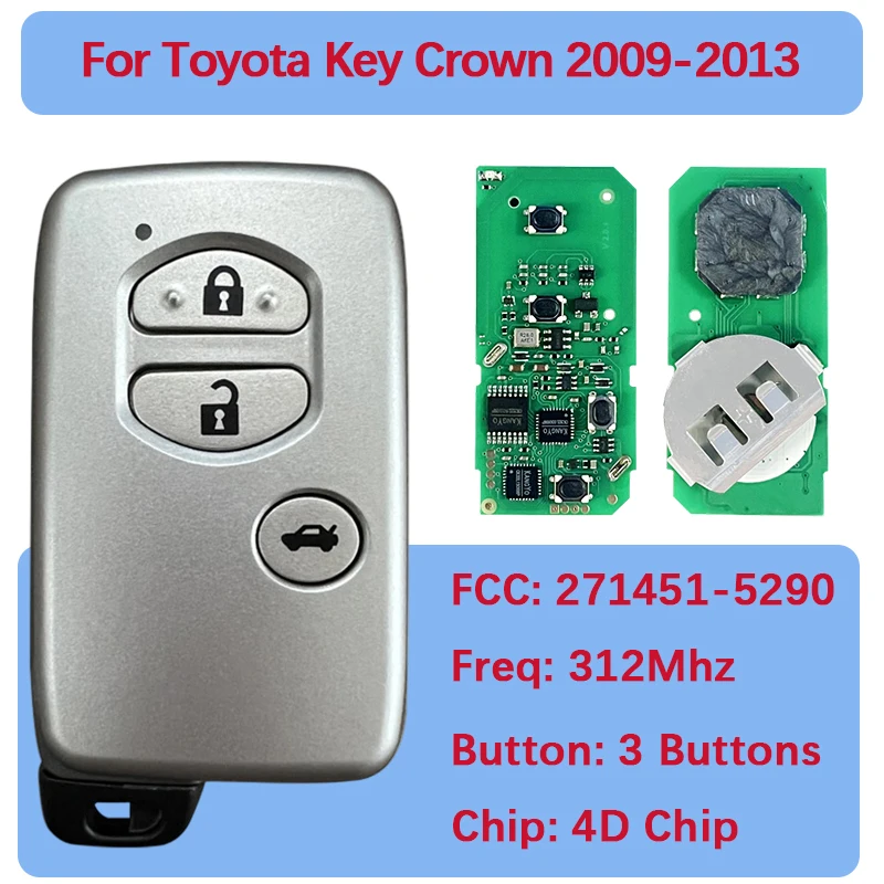 CN007215 Aftermarket 3 Button Smart 4D Chip 312FSK PCB Board Number 271451-5000 271451-5290 For Toyota Key Crown 2009-2013